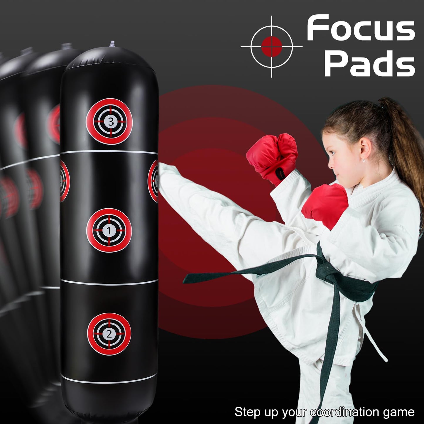 7 Pcs Kids Punching Bag Set Include Boxing Gloves, Inflatable Punching Bag, Hand Wraps, Hand Pads, Air Pump, Kids Boxing Training Set for Karate Kickboxing Taekwondo(Red)