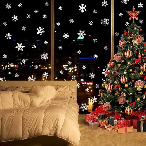 LUDILO Christmas Window Clings - 135Pcs Snowflake Static Stickers for Holiday Décor & Parties