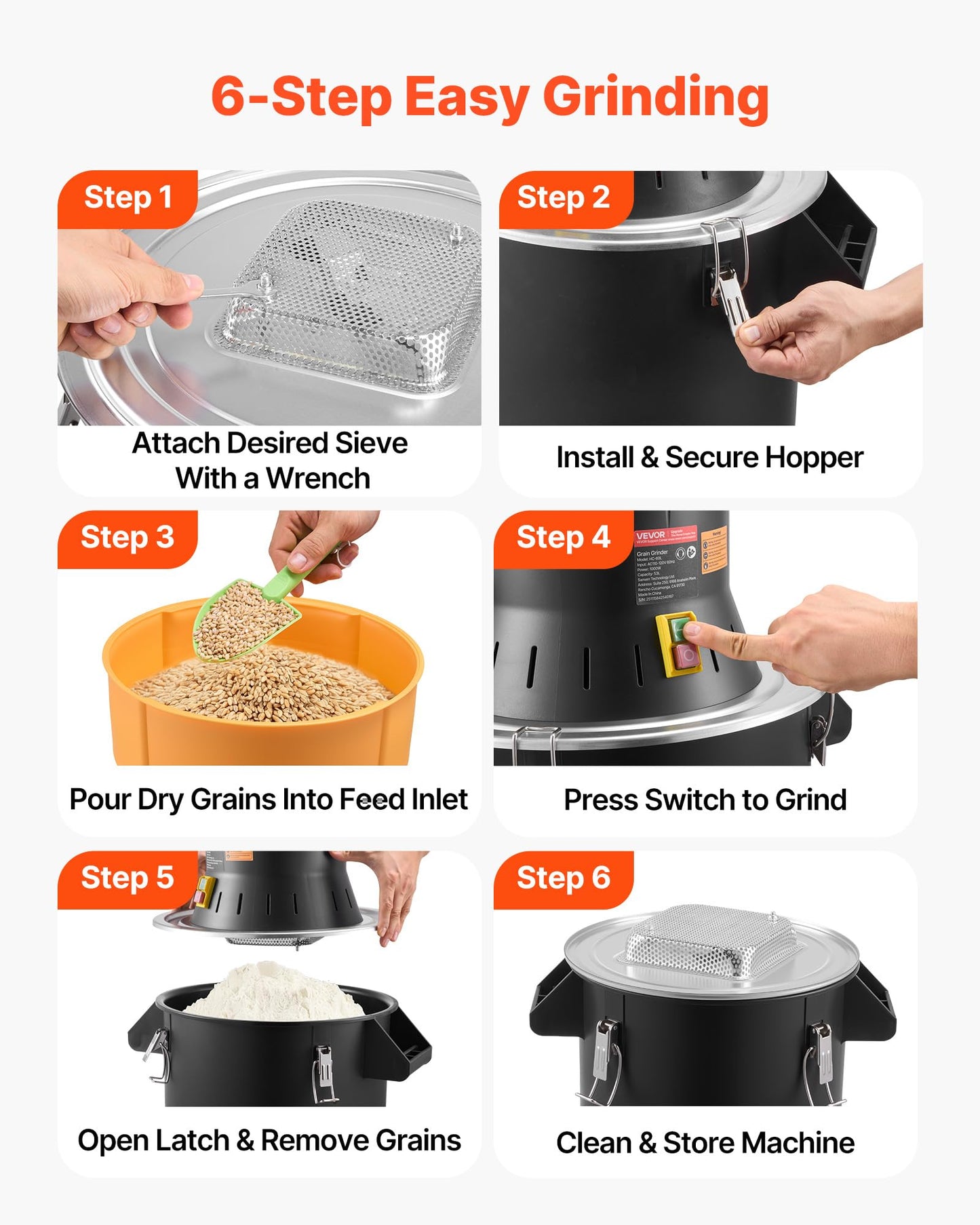 VEVOR Electric Grain Mill Grinder, 600W High Power Commercial Spice Grinder, 60L Pulverizer Powder Machine with Galvanized Sharp Blades, for Dry Grains, Spices, Cereals, Coffee, Corn & Pepper