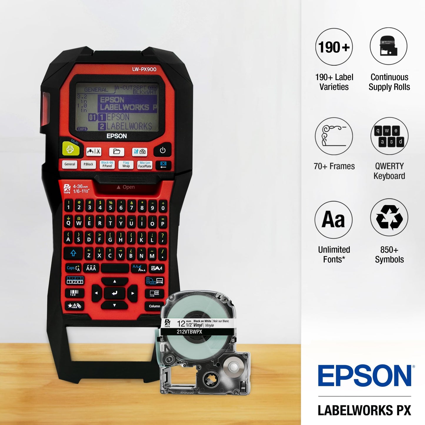 LABELWORKS Epson LW-PX900 Industrial Label Maker and 205 Shrink Tube AWG 8-12, 3/16" Bundle