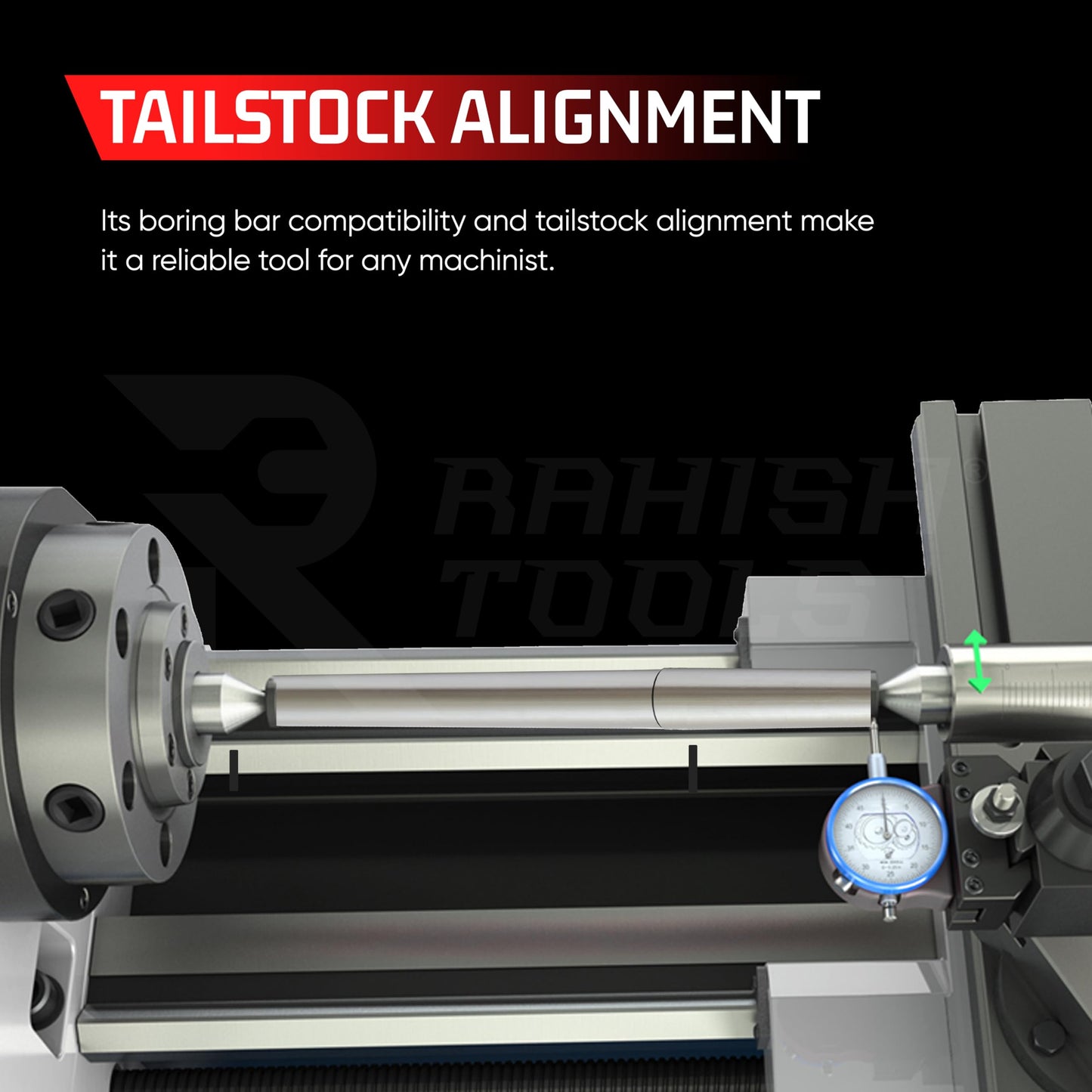 Rahish Tools 5MT Parallel Lathe Alignment Test Bar with High Precision Bar Alloy Steel EN31 Mandrel - Tailstock Re-Alignment Tool with 1 Micron Accuracy & Morse Taper with Max Run-Out of 0.0001"