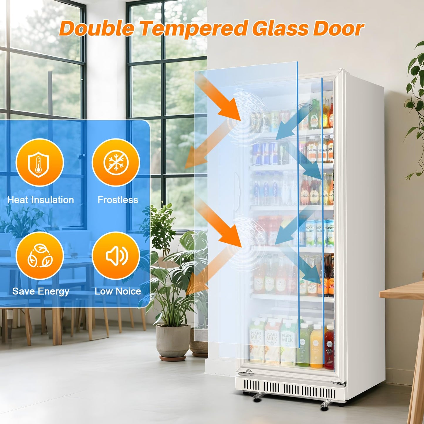 Velivi Commercial Beverage Refrigerator, 24.5" Glass Door Display Fridge, 15 Cu.Ft Beverage Cooler with 5 Adjustable Shelves, Auto Rebound Door, Low Noise, for Shops, Restaurants & Bars WHITE
