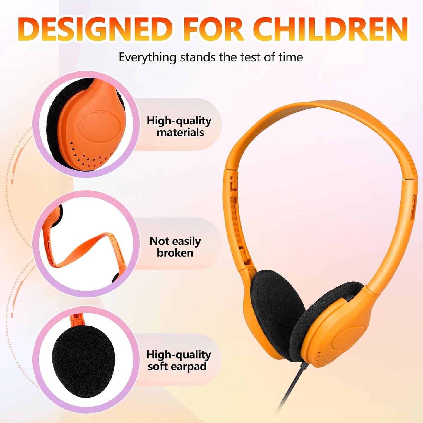 Set 20 Pack 3.5 mm Class Headphones for Kids Students School Classroom Bulk Headphones Adjustable with Jack for Library