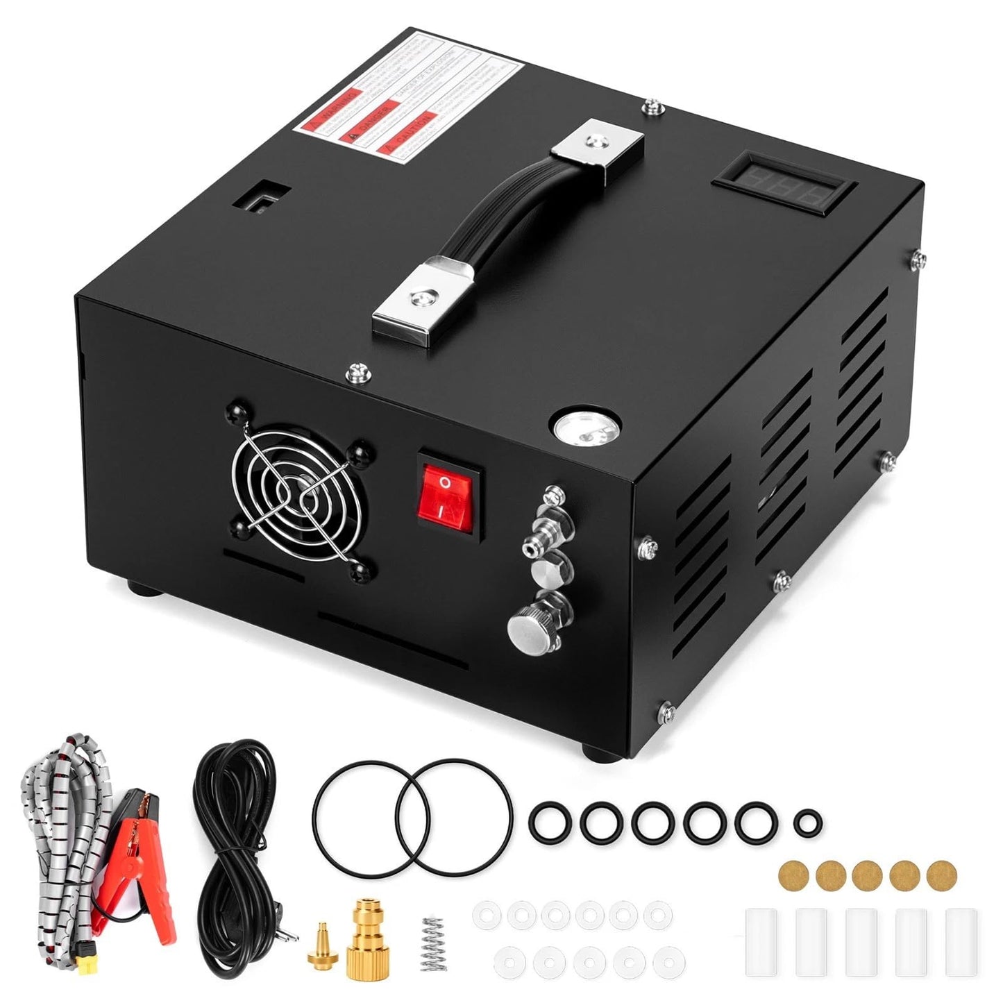 PCP Air Compressor 350W,Max 4500PSI/300Bar, Portable High-Pressure Air Pump with Fan Cooling, 12V DC/110V AC Dual Power, for PCP Air Rifle, Paintball Tanks and Scuba Diving