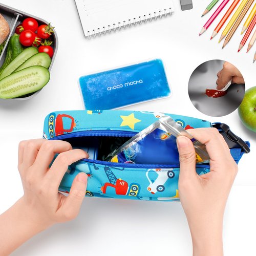 Choco Mocha Snack Bag for Kids Small Cooler Bags Insulated & Freezable Snack Bag For School Toddler Snacks Bag, Car Blue
