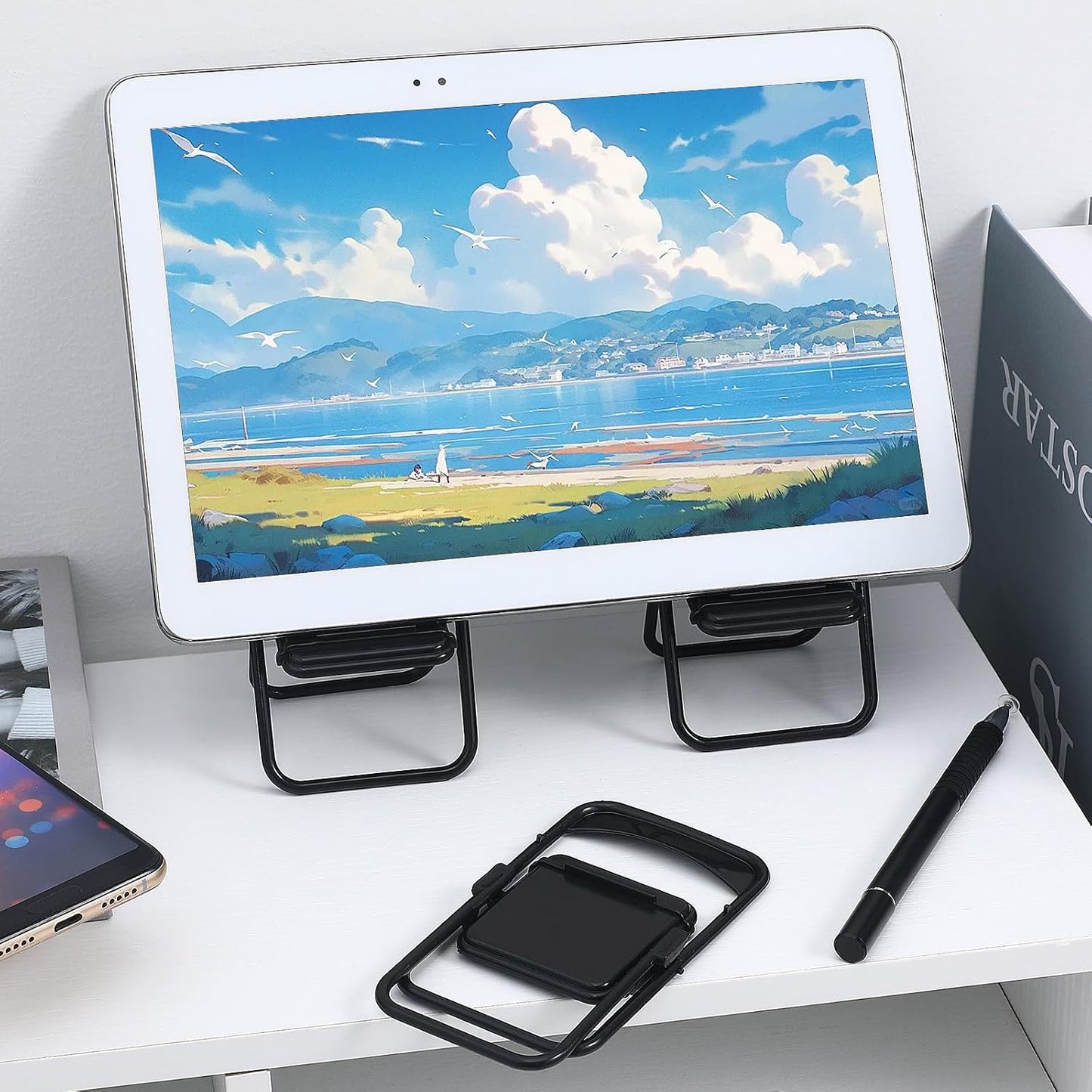 12Pcs 3.94X2.56X2.17 Inches Nolitoy Mini Folding Chair Mobile Holder Foldable Miniature Furniture Model Smartphone Desk