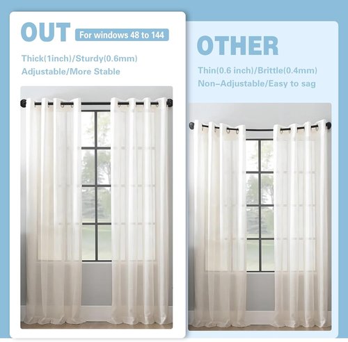 Byondeth Adjustable Curtain Rods - Blackout Wrap Around Design | 16 to 144 Inches, 1 Inch Diameter, Black