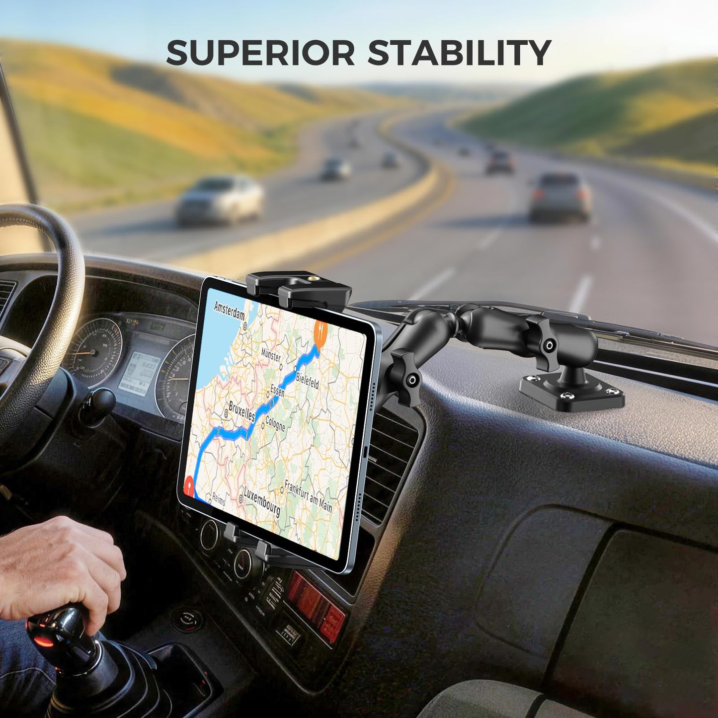 OHLPRO Tablet Mount for Truck - Heavy Duty Drill Base Tablet Holder for Car Dashboard, iPad Holder for All 5"-13" iPad Pro Samsung Galaxy Kindle fire Tablets and Car Wall etc. - 8-inch Arm
