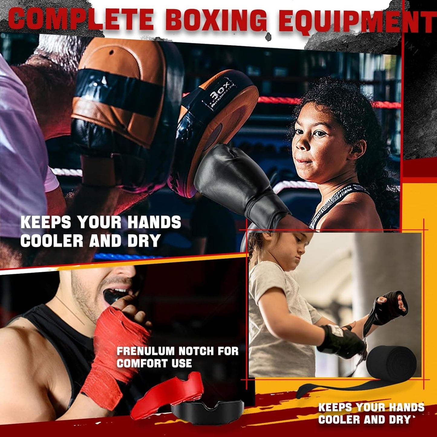 JLXMAXLJ 14 Pcs Boxing Set Boxing Equipment Set for Beginners Including 2 Pair of 6 oz Boxing Gloves Headgear Helmet Hand Wraps Mouth Guards Gifts for Youth Beginners Training Equipment