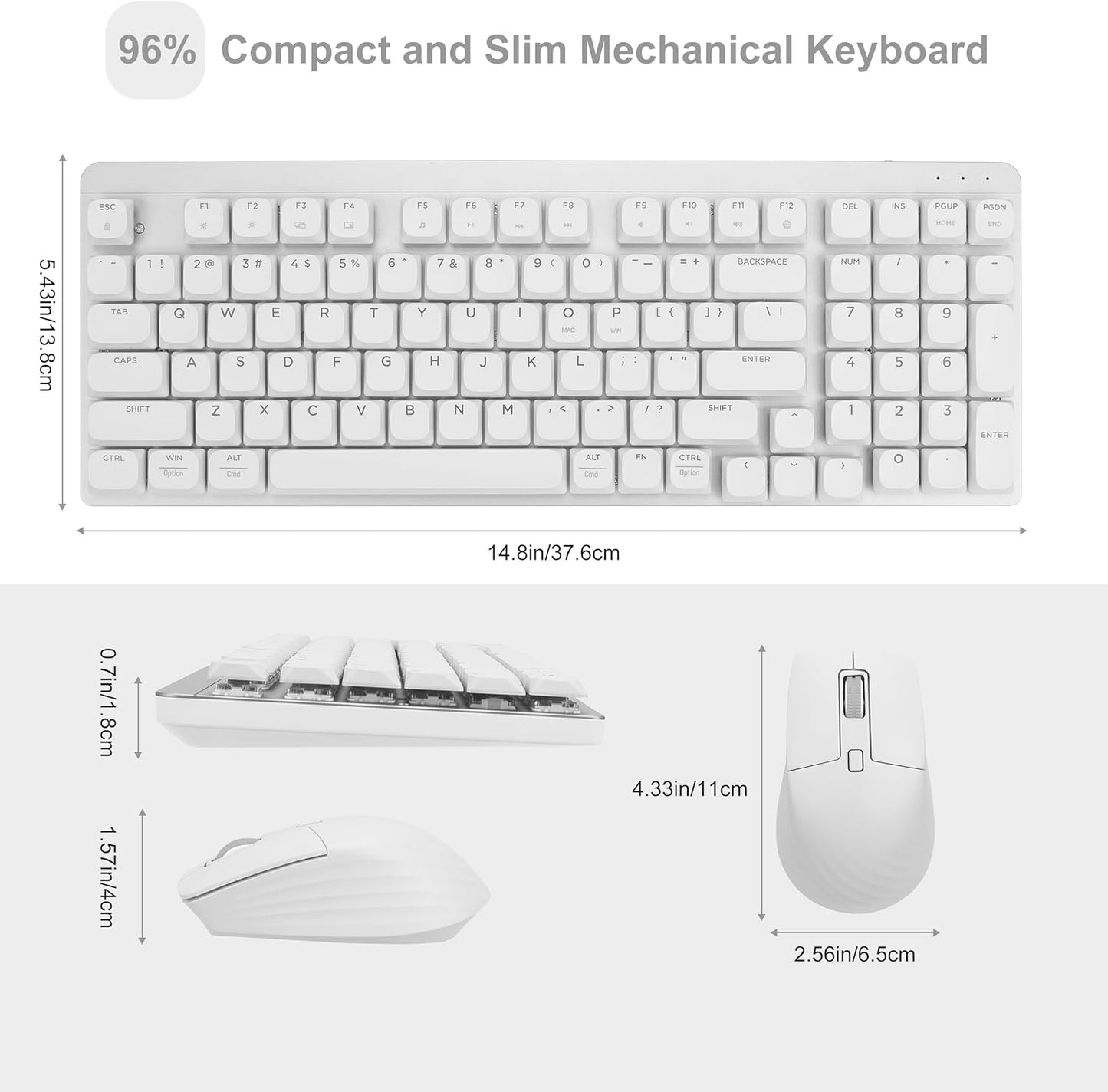 LeadsaiL 2.4Ghz 98-Key Wireless Keyboard and Mouse Combo, Cordless Mechanical Keyboard and Silent Mouse for Business