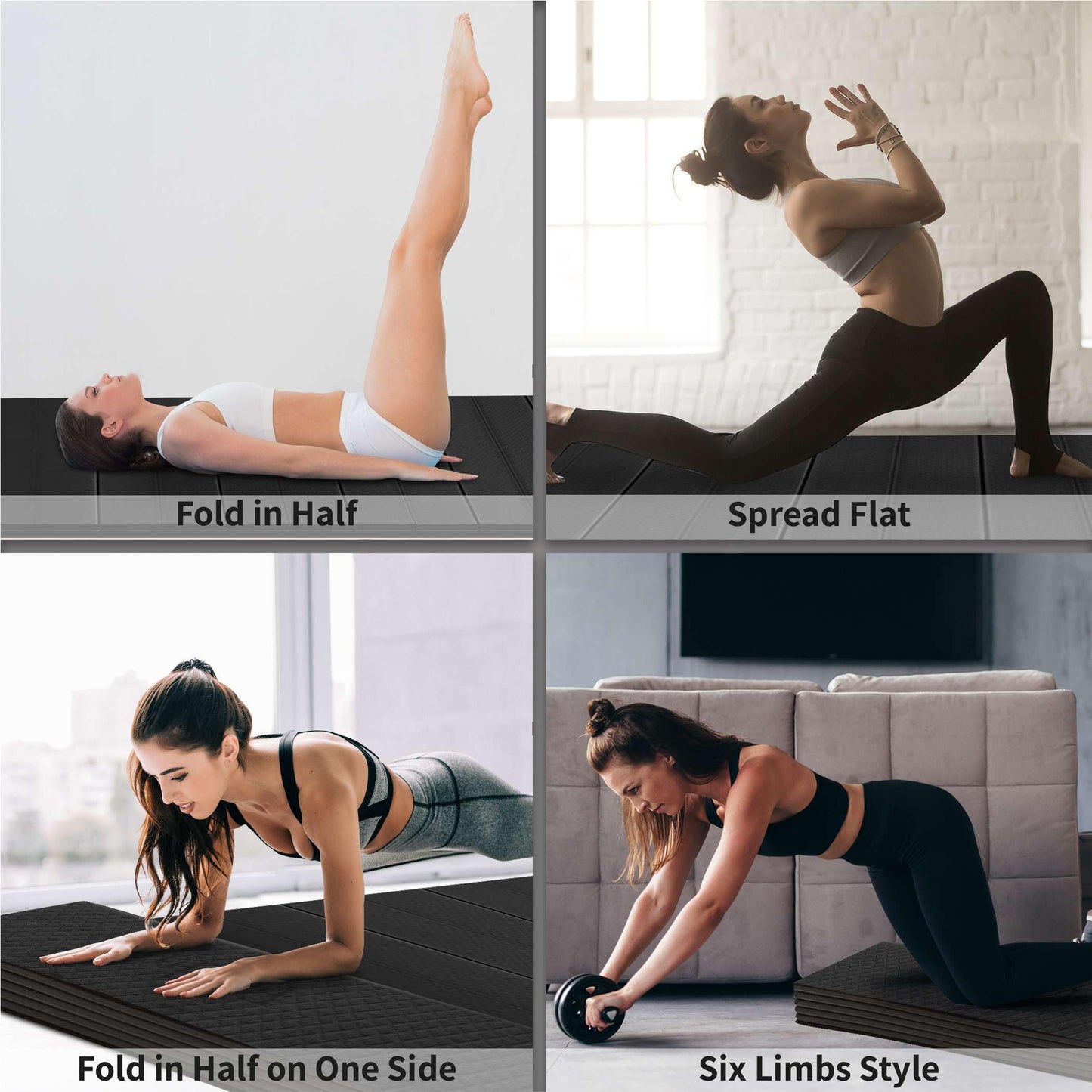 Feetlu Foldable Large Yoga Mat: Extra 1/4 Inch Thick Workout Mat for Home Gym and Travel - Anti-Slip Folding Exercise Mat for Yoga, Pilates, and More