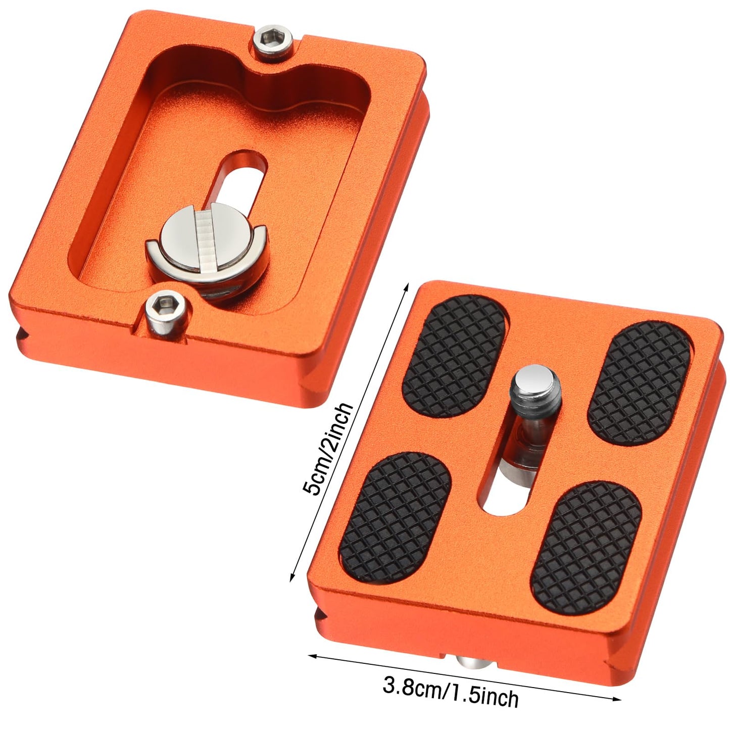 Frienda 2 Pieces Metal Quick Release Plate with 1/4''-20 Camera Screw Tripod Mount Plate Fits Standard for DSLR Camera Tripod Ball Head(Orange,Pu50)