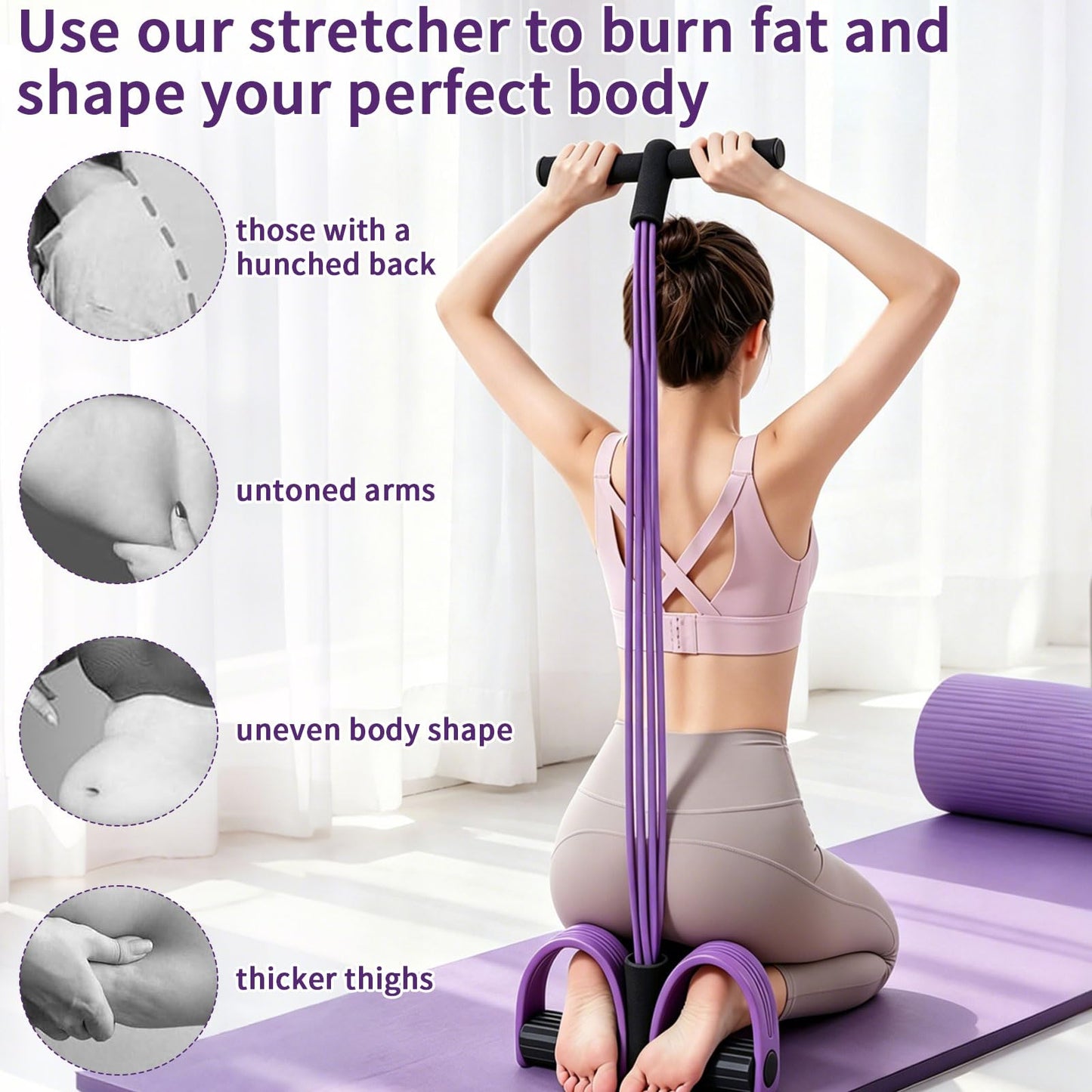 Kammoy 6-Tubes Tension Rope, Multifunction Elastic Yoga Pedal Puller Resistance Band, Natural Latex Tension Rope Fitness Equipment, for Abdomen, Waist, Arm, Leg Stretching Slimming Training (Purple)