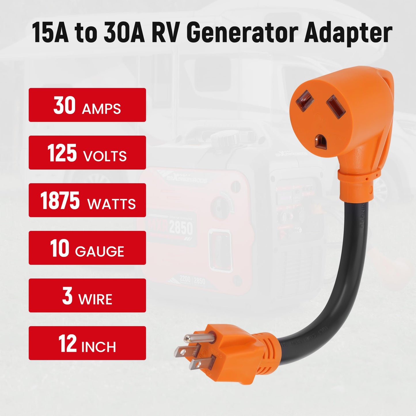 maXpeedingrods 4000 Watt Dual Fuel Inverter Generator with Bluetooth® Control Start, with RV Power Adapter Cord 15Amp to 30Amp, NEMA 5-15P to TT-30R