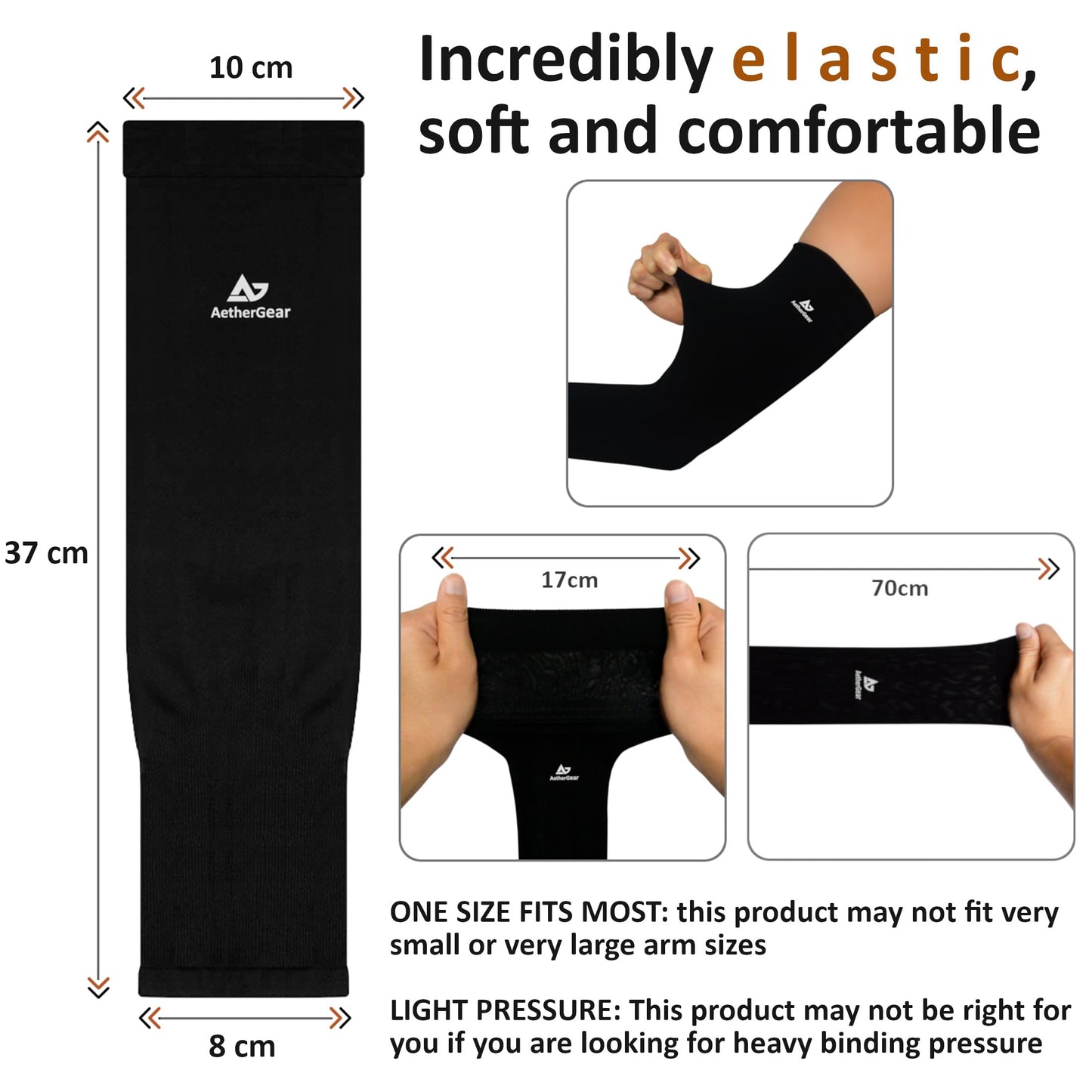 AetherGear Compression Arm Sleeve (2 pack) - Men and Women for Basketball, Volleyball, Tennis, Golf, Baseball, UV Protection (Black)