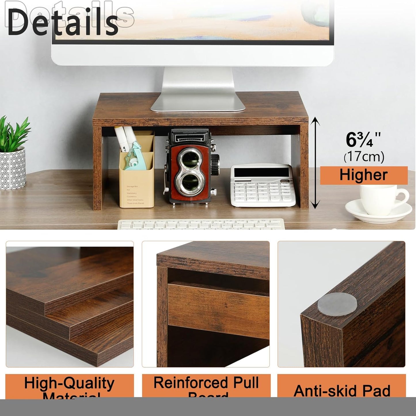 Riser-6.7 inch, TEAMIX Higher Monitor Stand Monitor Riser with Storage for Desk Small Monitor Stand TV/Screen/PC/Laptop