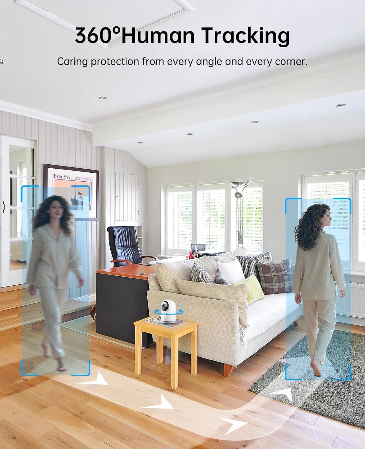 CYVIO 5MP 3K 2-Way Indoor WiFi Camera, Plug-in Security Camera with Wireless Connection, Video, Pan/Tilt, Audio, AI