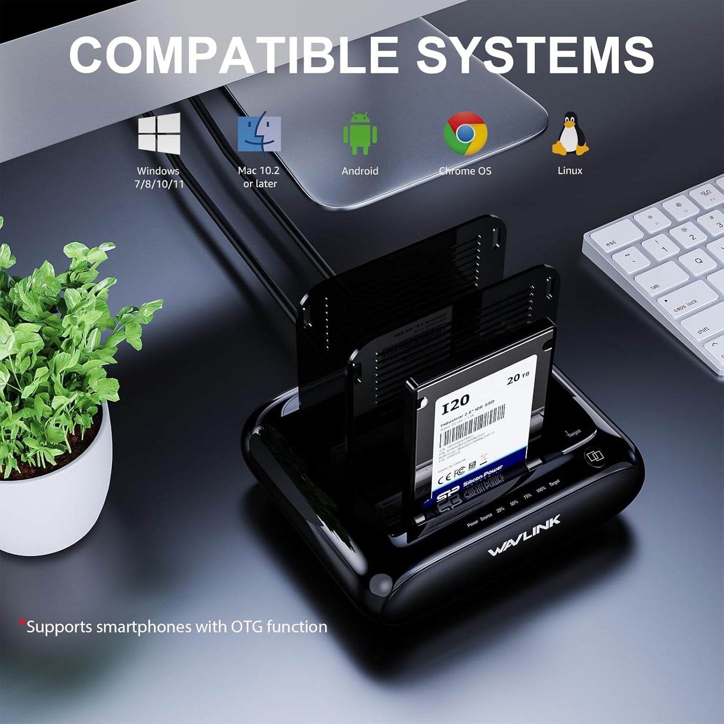WAVLINK 3.0 2.5" 3.5" 2x20TB 6Gbps Dual Bay Hard Drive Docking Station - USB to SATA I/II/III for & HDD/SSD with Fixed