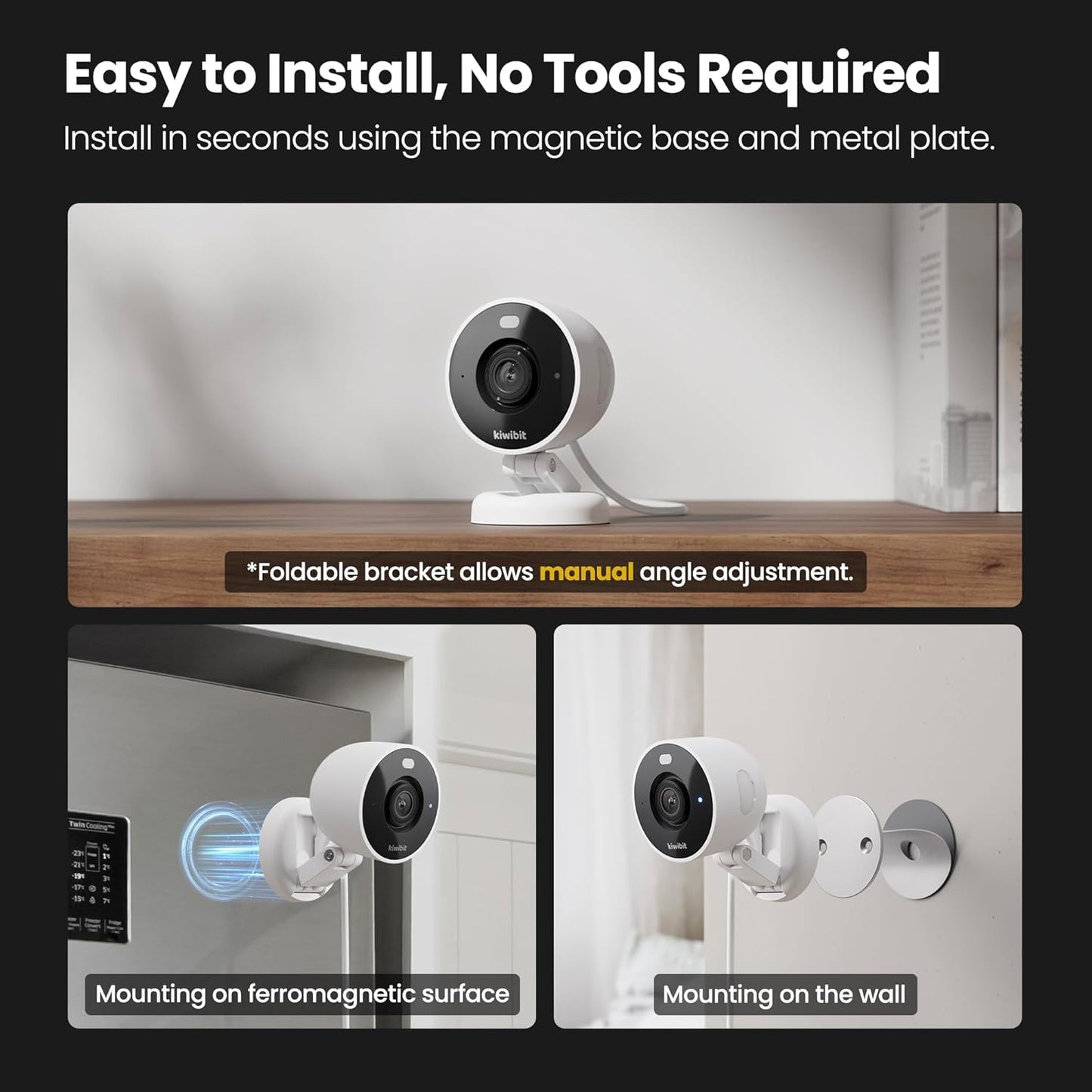 Kiwibit 2K 2.4GHz Security Camera Indoor/Outdoor, Magnetic Wired Cameras for Home Security, Pet Camera, Baby Monitor