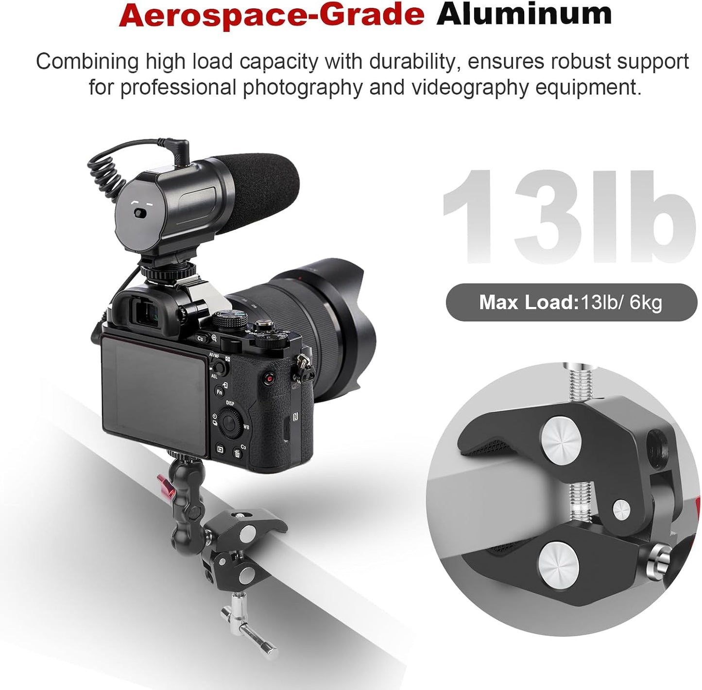 Mechrig (SY001) Camera Clamp Mount with Dual Ballhead Magic Arm, Aluminum Camera Mount Super Clamp Kit for DSLR Action