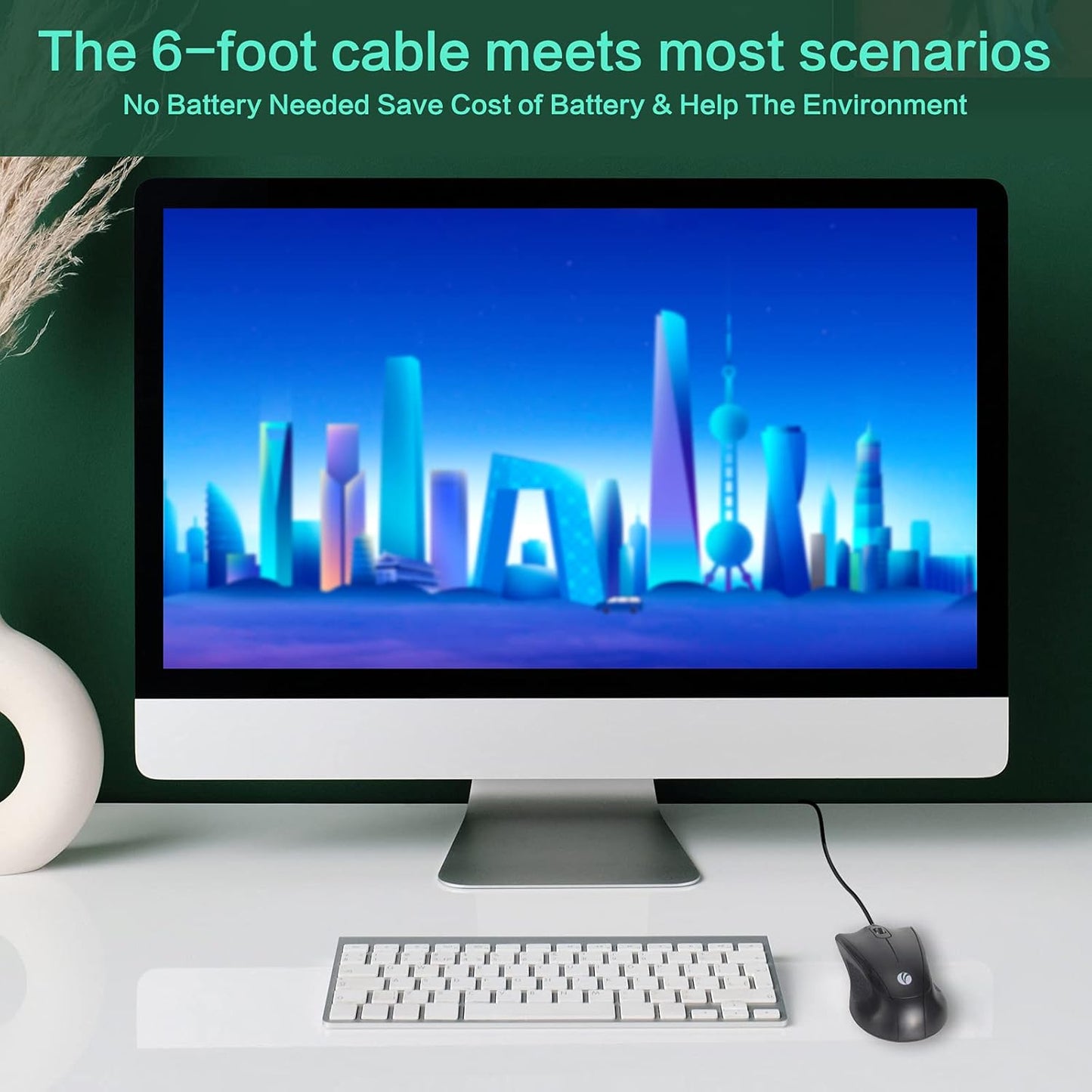 VCOM 6-Foot 1200 Wired USB Mouse with Cord, DPI, Right or Left Hand Use, Ergonomic Design, Black