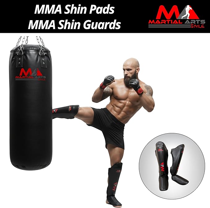 Muay Thai Shin Guards, Shin Pad for Martial Arts, Kick Boxing Leg Instep Protection Pads for Sparring, MMA Kickboxing Taekwondo Professional Training Equipment Gear