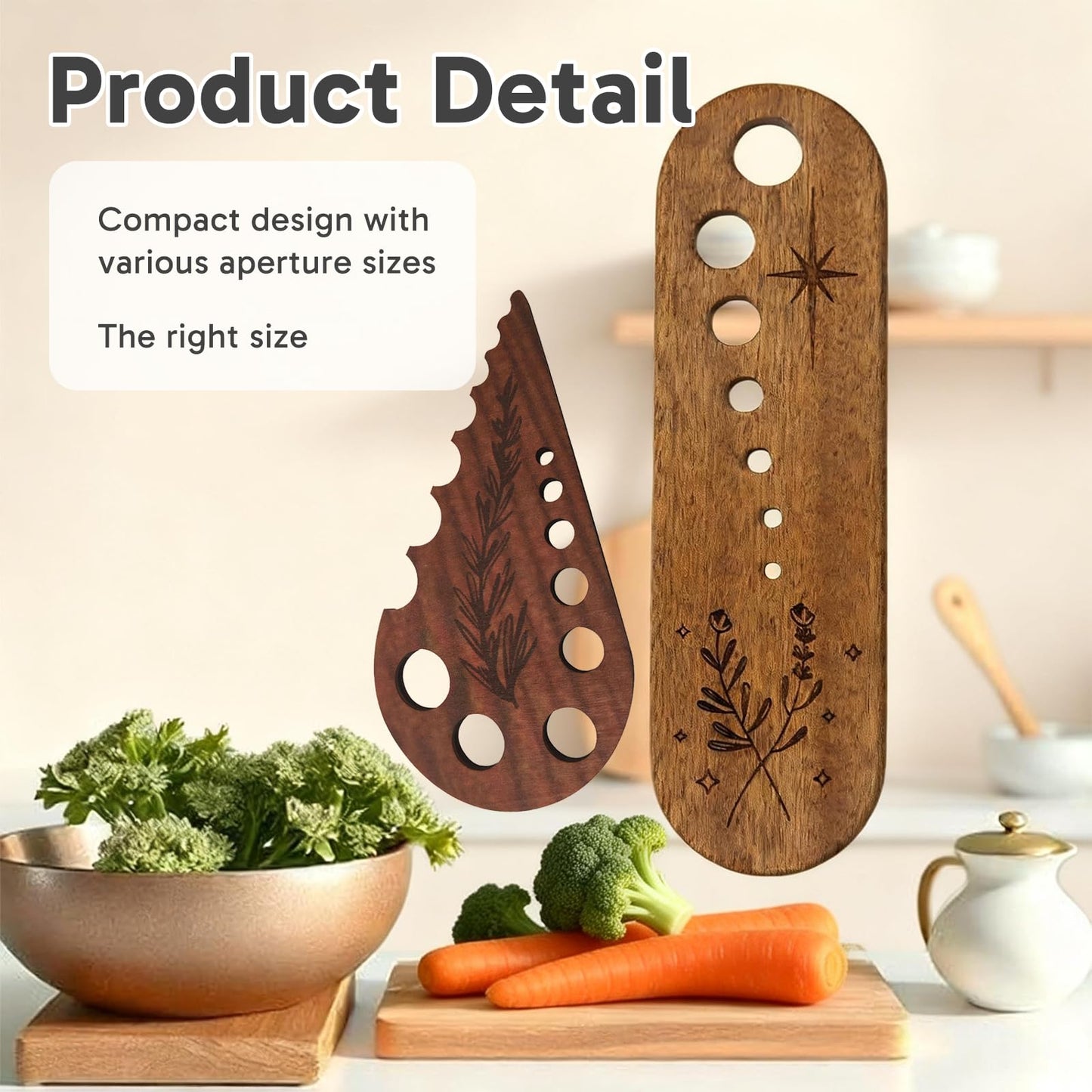 2 Pcs Wooden Herb Stripper, Vegetable Leaf Separator Tool, Functional Kitchen Gadget for Home Cooking and Professional Chefs