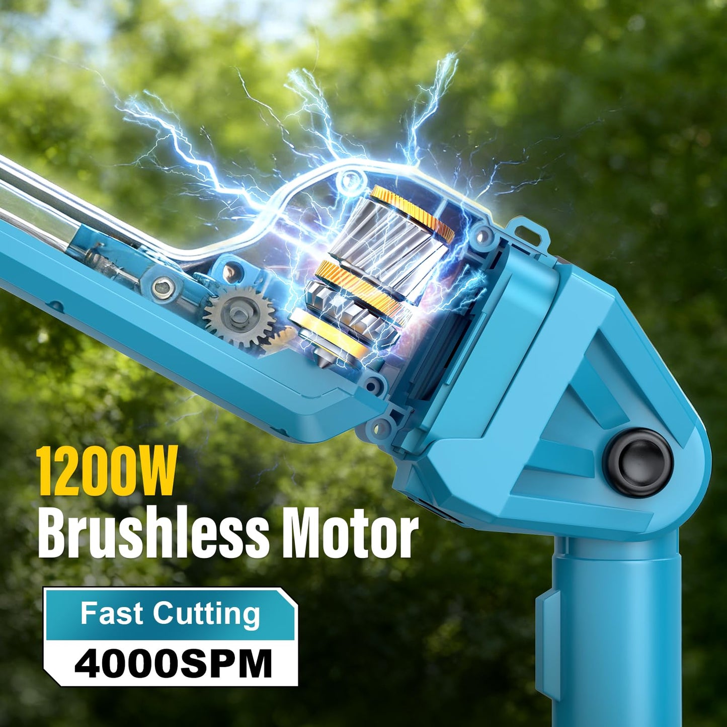 Brushless Pole Hedge Trimmer Cordless, 20.5" Dual-Action Blade，180° Adjustable Head Electric Bush Trimmer, 2×4000mAh Batteries, Up to 14.9FT Reach Battery Powered Hedge Trimmers for Shrubs Pruning