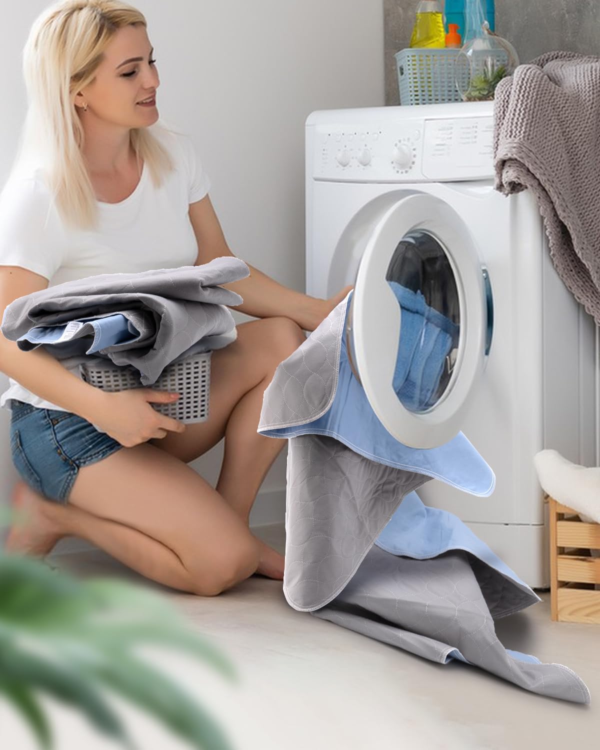 Skiennix Washable Bed Pads - Waterproof Incontinence Underpads | 34" x 36" | 4 Pack, Grey