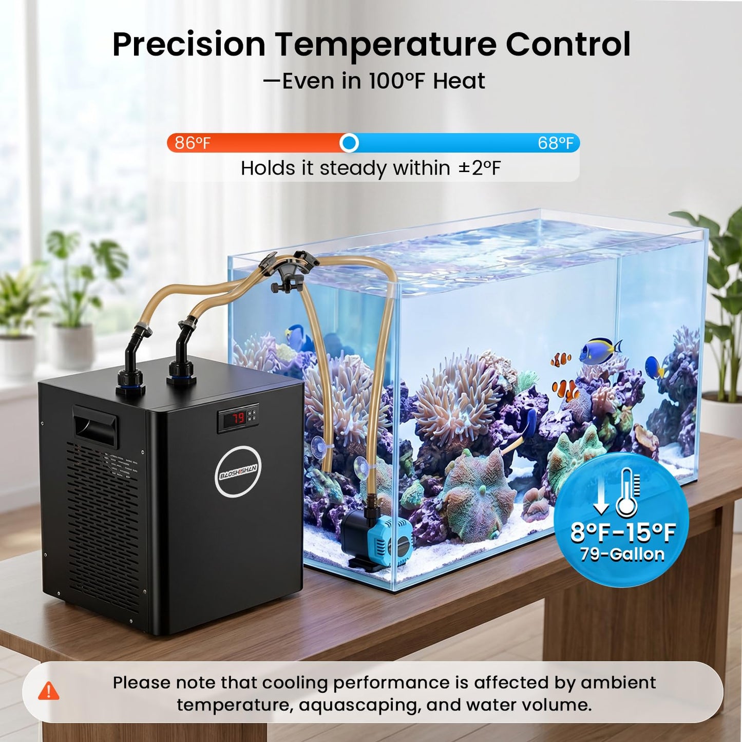 BAOSHISHAN 1/3 HP Aquarium Chiller 79 Gallons 300L Water Cooling System Set