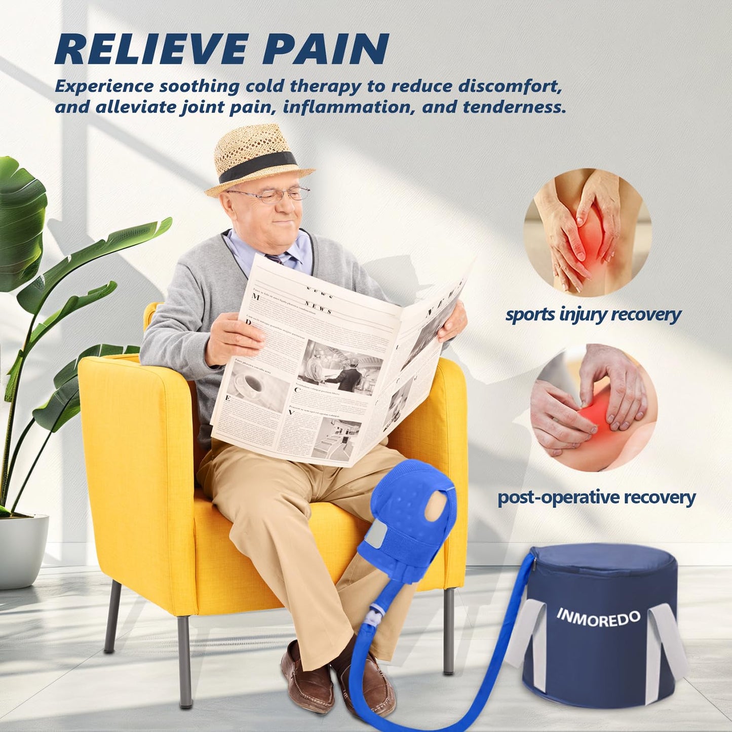 Inmoredo Cold Therapy Machine, Programable Ice Therapy Machine, for Knee Replacement, Post-Surgery Recovery, ACL, Pain Relief, for Sports Injuries, Sprains, Reduce Swelling, Knee Pad
