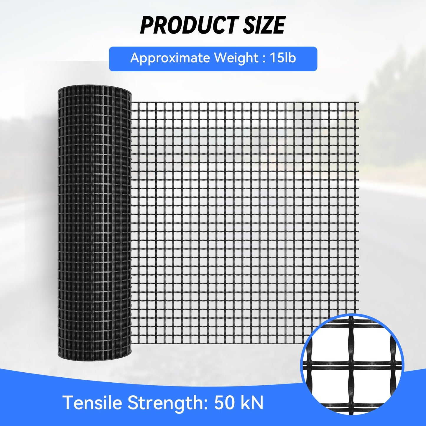 DRKSBesto 4ft x 98ft Bi-Directional Fiberglass Geogrid for Retaining Wall with 50kN tensile Strength. Ideal for Driveway, Slope Reinforcement, Landscaping, terraces, and Parking Lots.