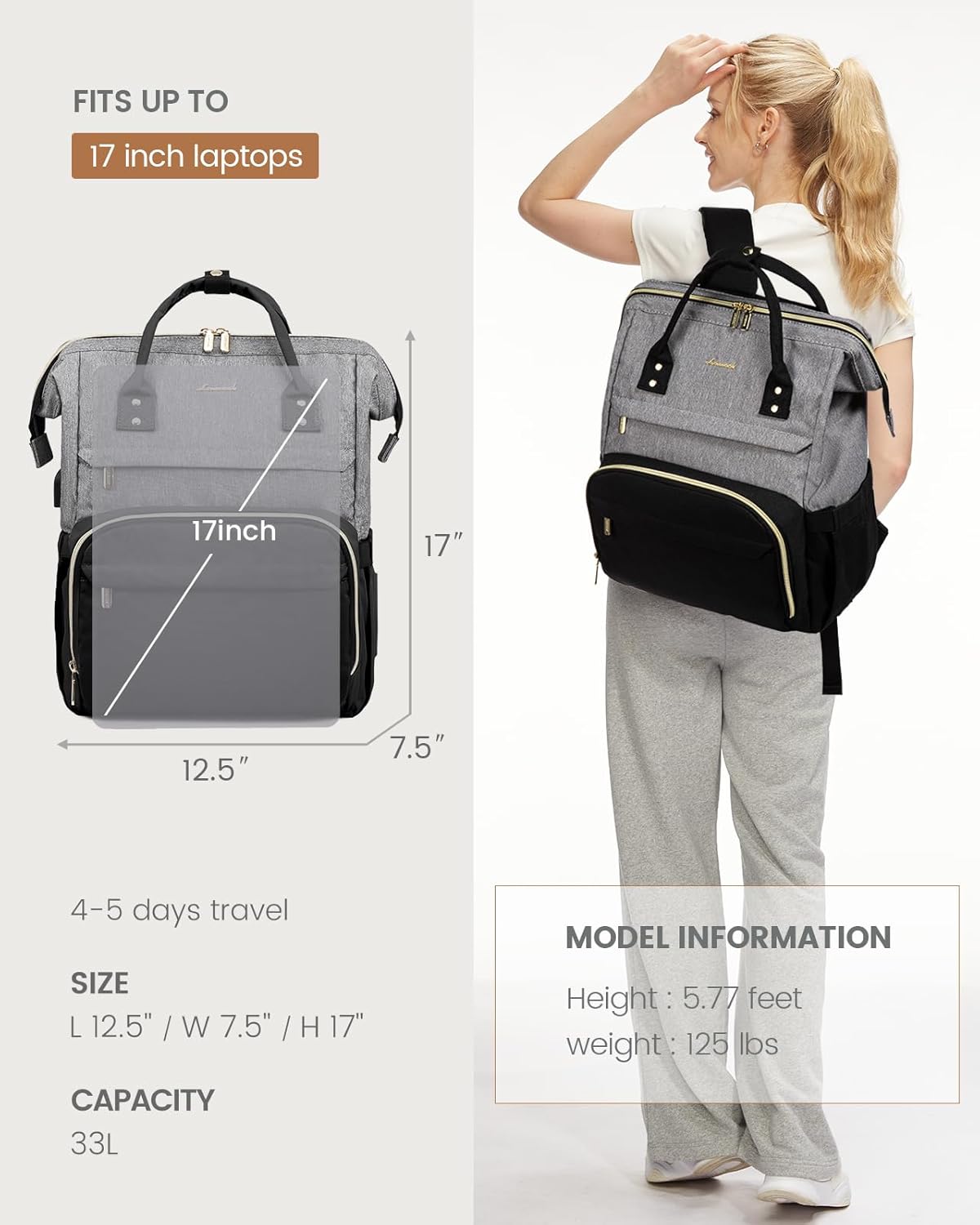 Backpack Backpacks Backpack 17-Inch LOVEVOOK Laptop for Women Fashion Business Computer Travel Bags Purse Doctor Nurse