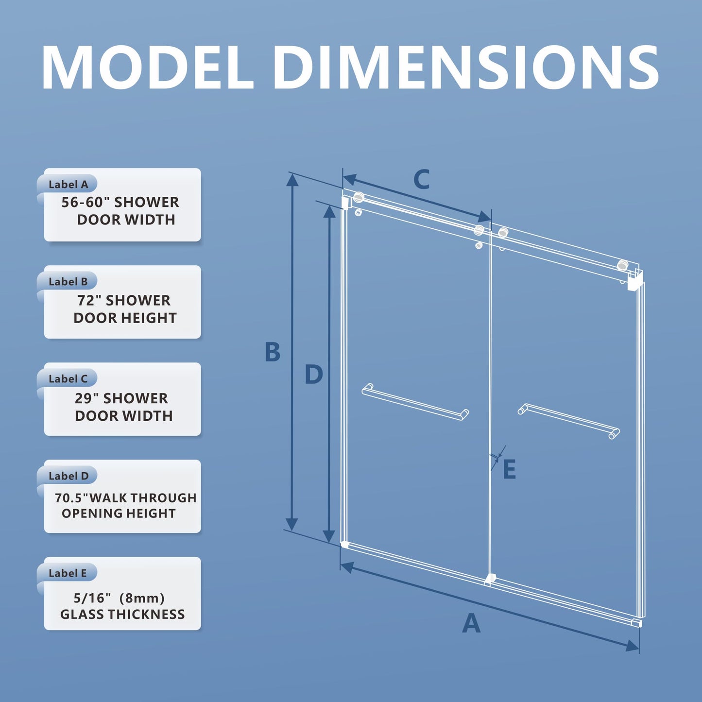 56-60" W x 72" H Frameless Shower Door, Double Sliding Glass Shower Door with 5/16" (8mm) Clear SGCC Tempered, Roller Disc System, 304 Stainless Steel (Matte Black, 56-60" W*72" H)