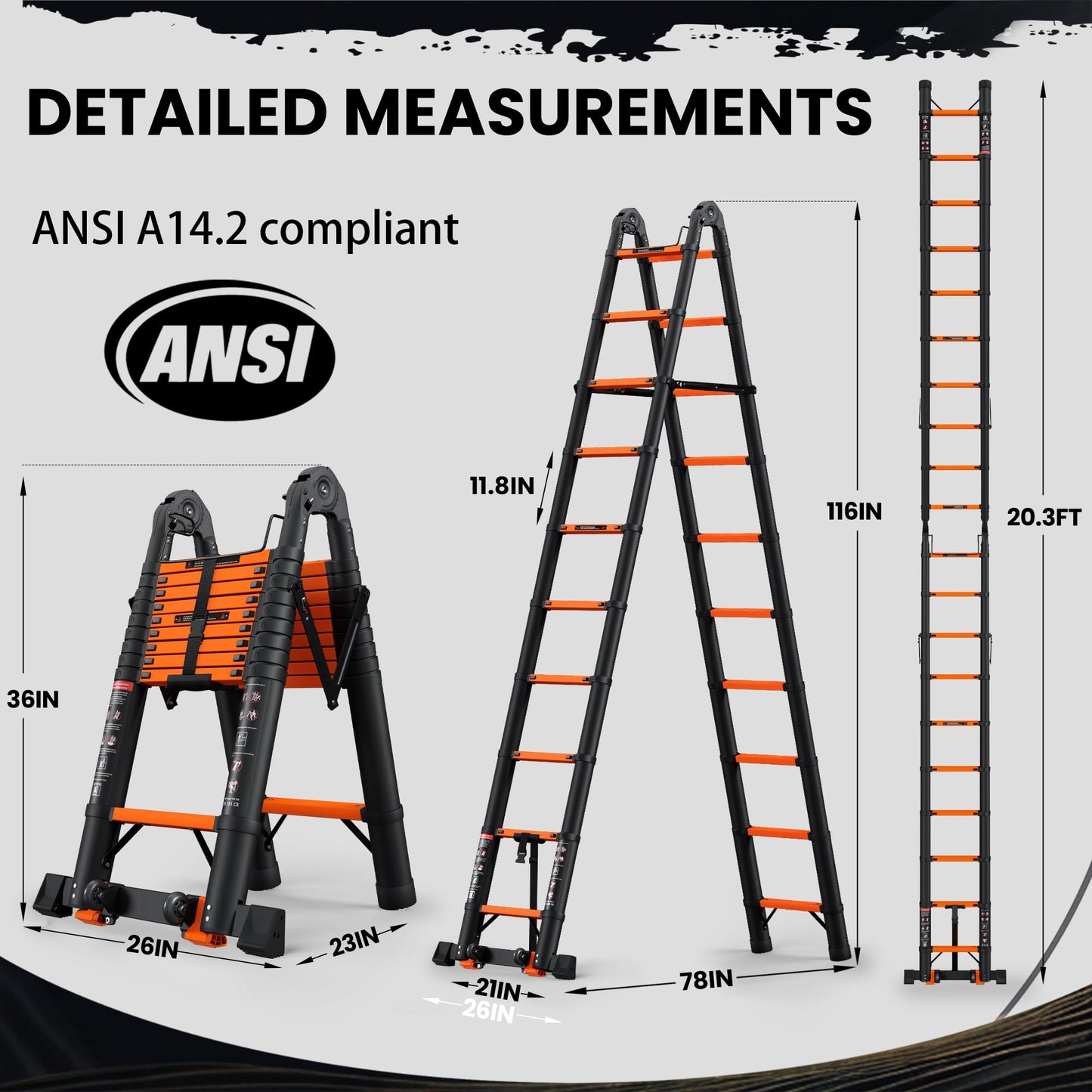 SINMEIRUN Telescoping Ladder, 20.3 FT, A Frame, Aluminum Extension Ladder, 330 lbs Capacity, Collapsible Multi-Purpose Ladder for Home, Roof and RV; Orange
