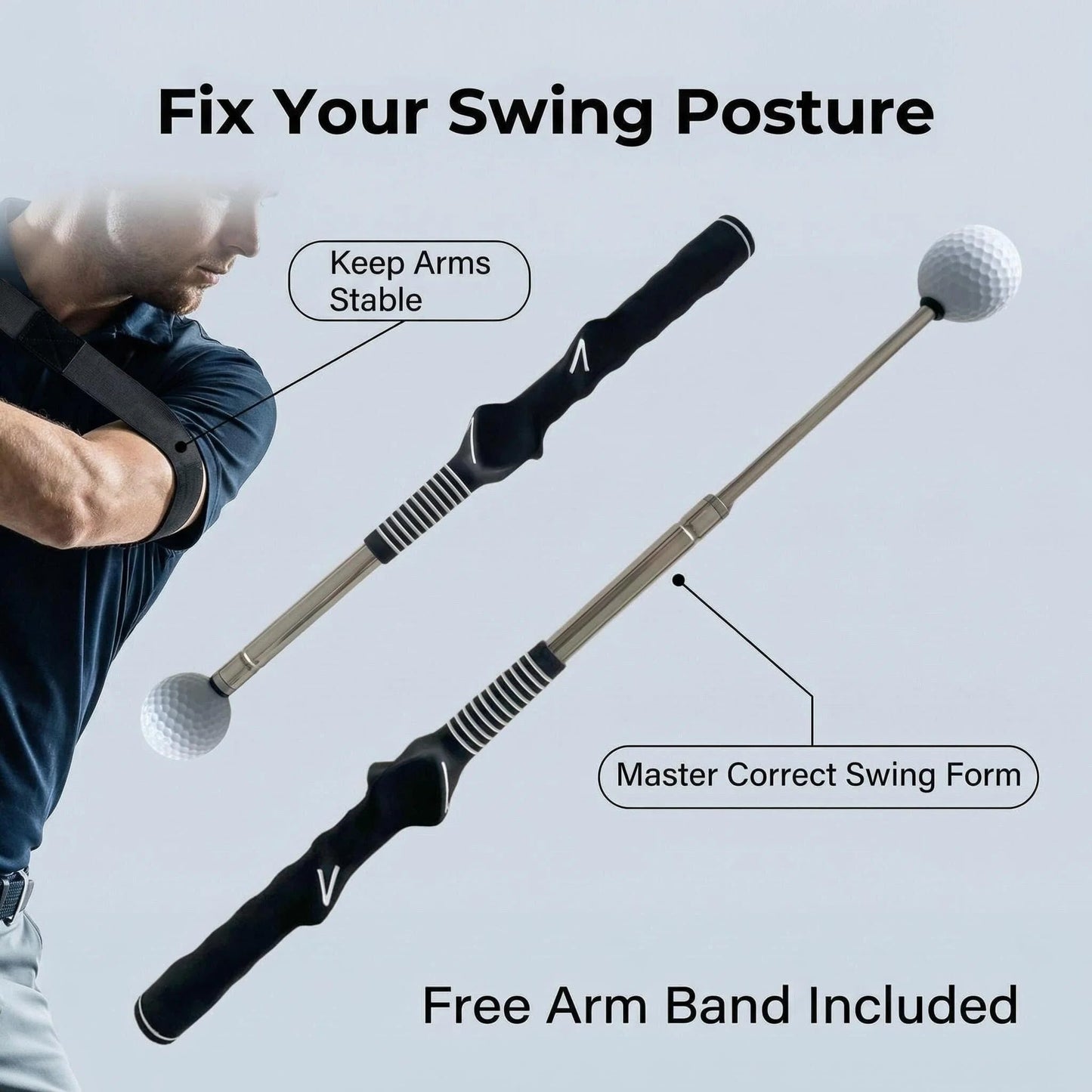 Vmeoap Retractable Golf Swing Trainer with Click Sound, Posture Correction Arm Band & Grip Trainer for Right-Handed, Portable Indoor Outdoor Golf Training Aid for Swing Tempo, Speed & Mechanics