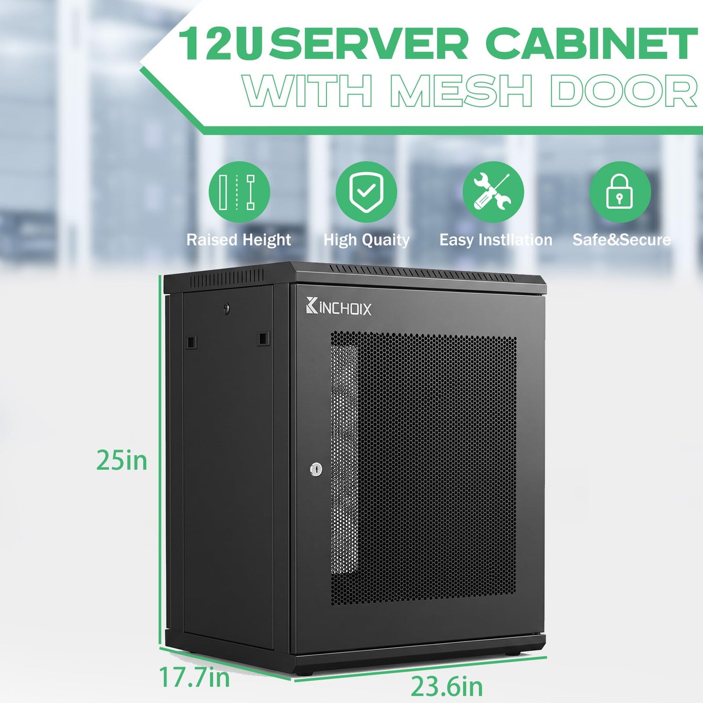Network Rack Enclosure Cabinet Enclosure for Computer Data Networking Electronic Equipment, Removable Side Panels, Locks, 25in Depth (12U)