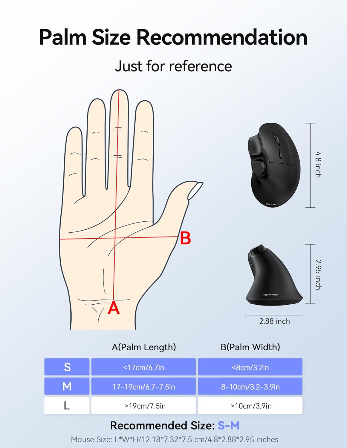 TECKNET 5.0/5.0+2.4G), 6 Ergonomic Mouse, Rechargeable Wireless Bluetooth Mouse (BT Vertical Mouse with Volume Knob
