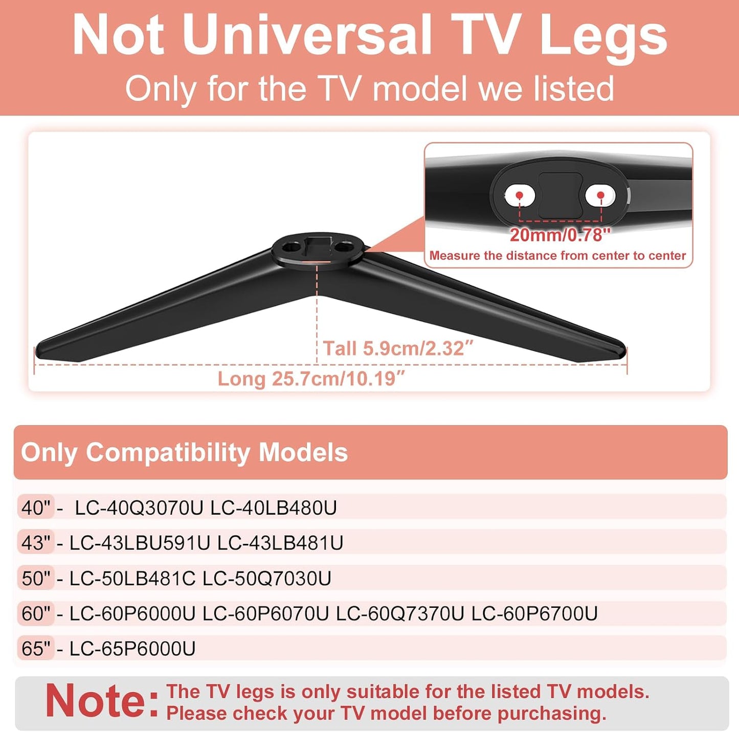 LC-40Q3070U, LC-43LB481U, LC-50Q7030U, LC-60Q7370U, LC-65P6000U TV Legs for Sharp TV Stand Base for Sharp Not Universal