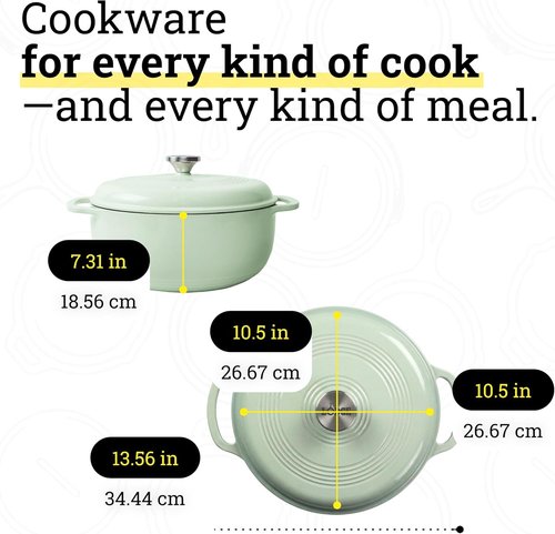 Lodge Essential Enamel Cast Iron Dutch Oven - 6 Quart Moisture-Sealing Lid & Dual Handles - Desert Sage