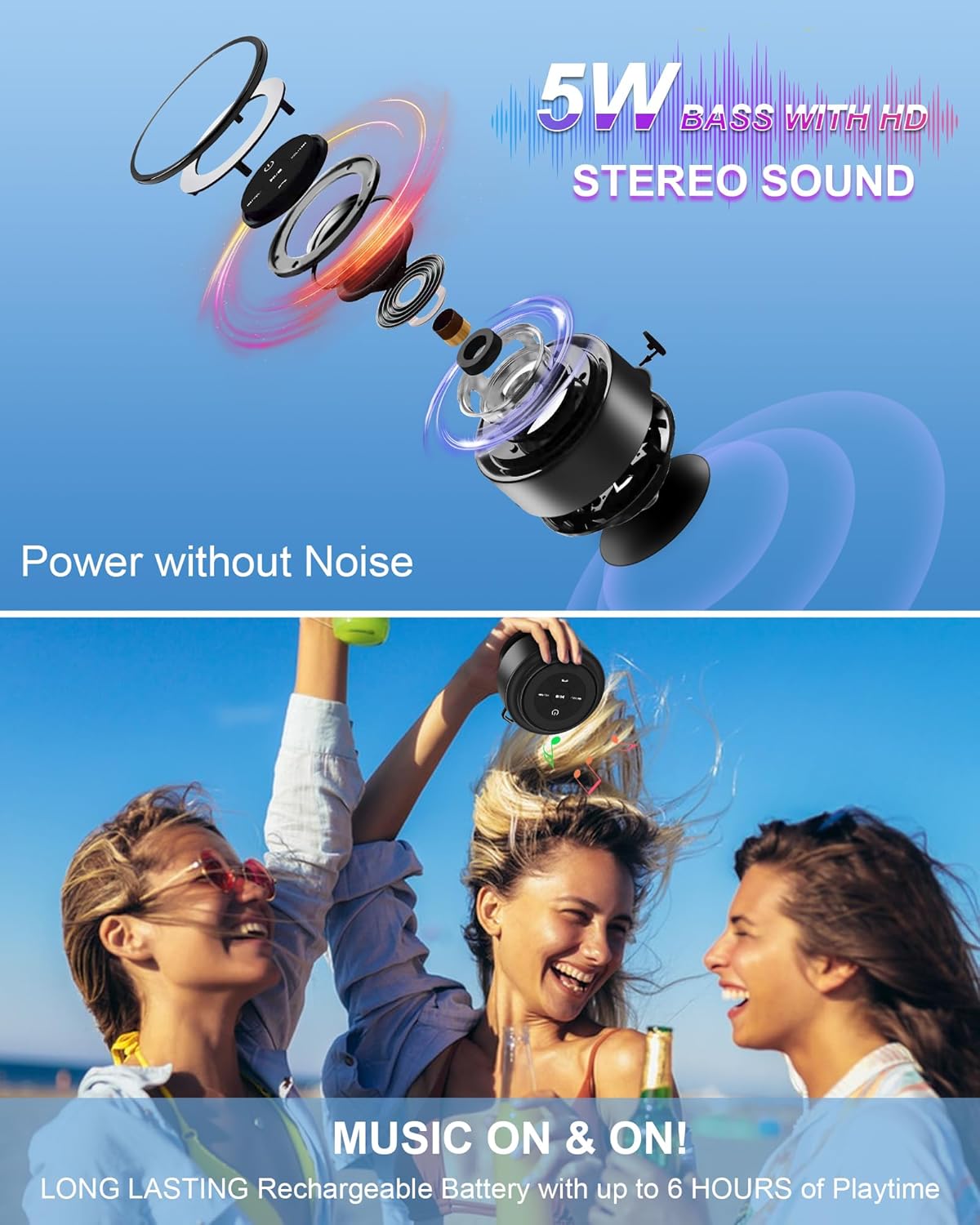 Razobws IP67 Bluetooth Shower Speaker, Portable Bluetooth Speakers, Waterproof Wireless Speaker with Suction Cup