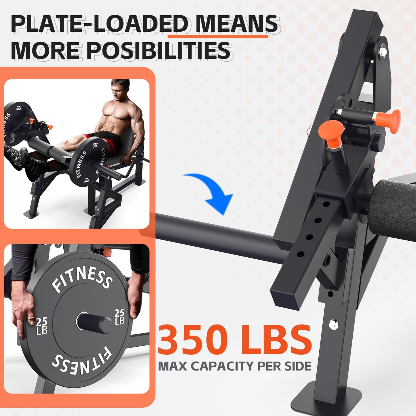 HIKEDIN Leg Press and Curl Machine, Single Leg Extension, Seated Leg Curl, Adjustable Leg Workout Bench, Plate Loaded Home Gym Equipment for Thigh & Hamstring Training, Heavy Duty Steel Frame，Black