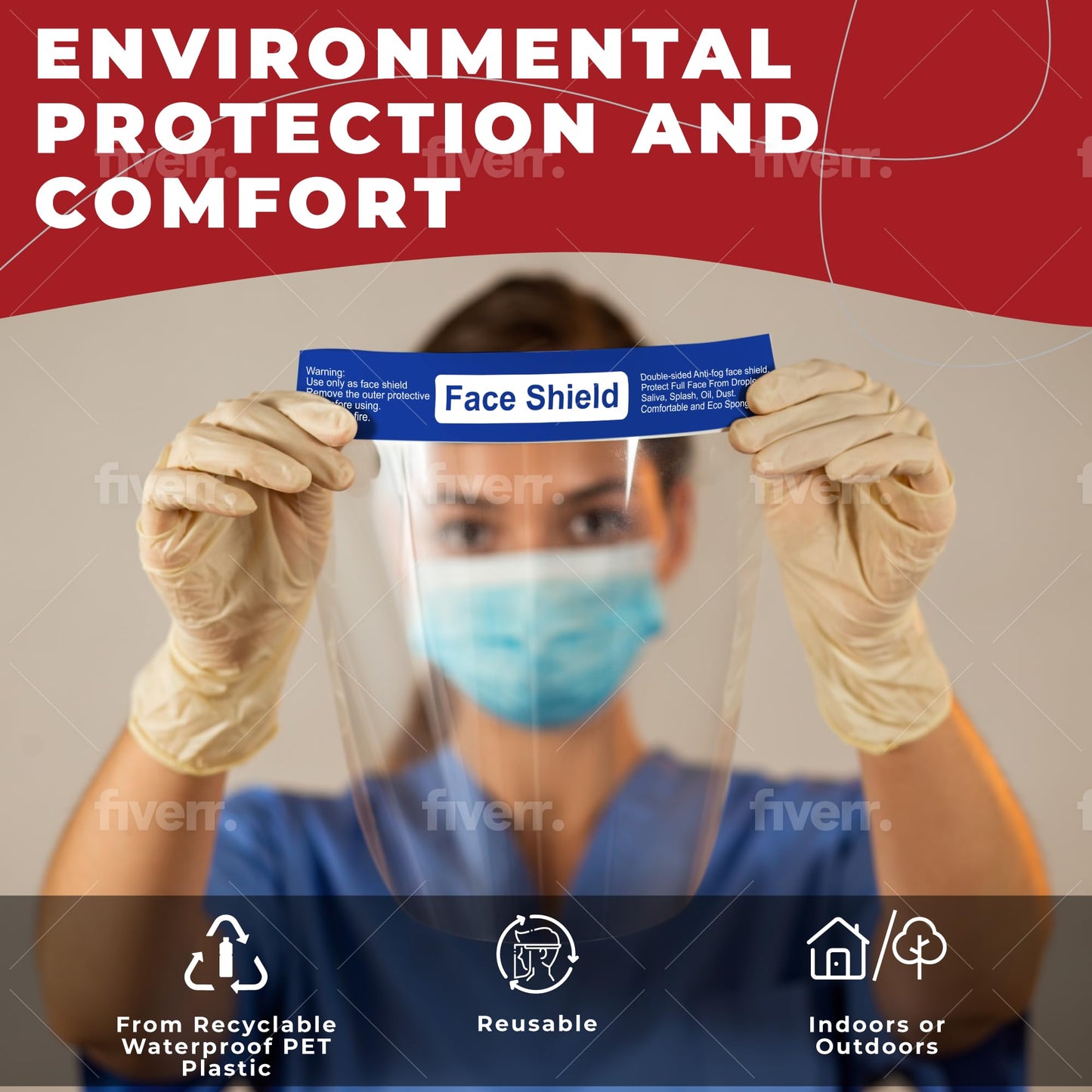 Medical Nation Face Shield | Case of 200 | Clear Plastic Face Shields for Women, Men & Kids, Anti-Fog, Lightweight Reusable Face Shield Mask, Safety Visor Cover with Comfortable Sponge & Elastic Band