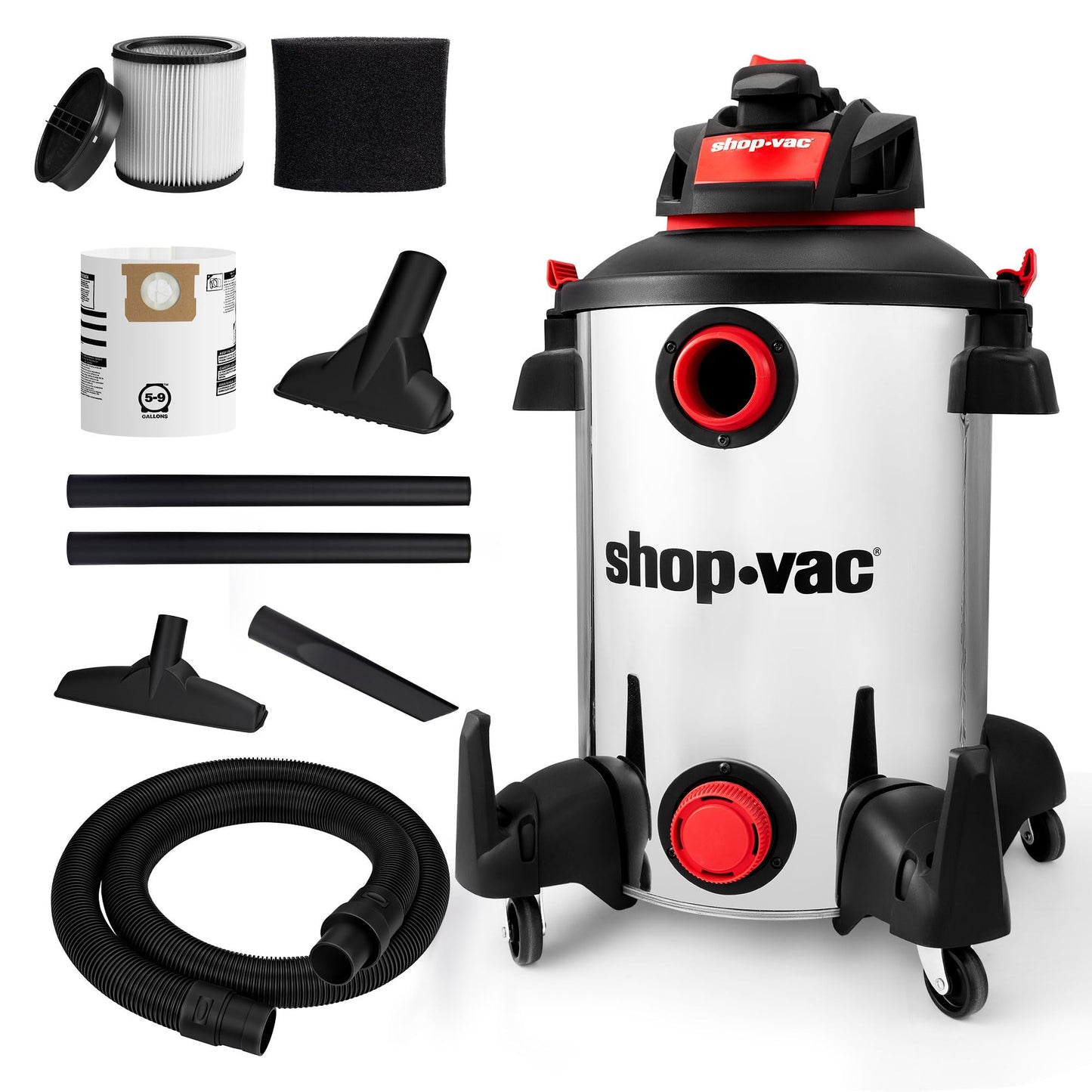 Shop-Vac 5761311 12-Gallon Wet/Dry Shop Vacuum, 6 Peak HP, 1.5 Inch Diameter x 7 Foot Hose, 20 Foot Cord, Ideal for Home, Garage, and Workshop Cleaning
