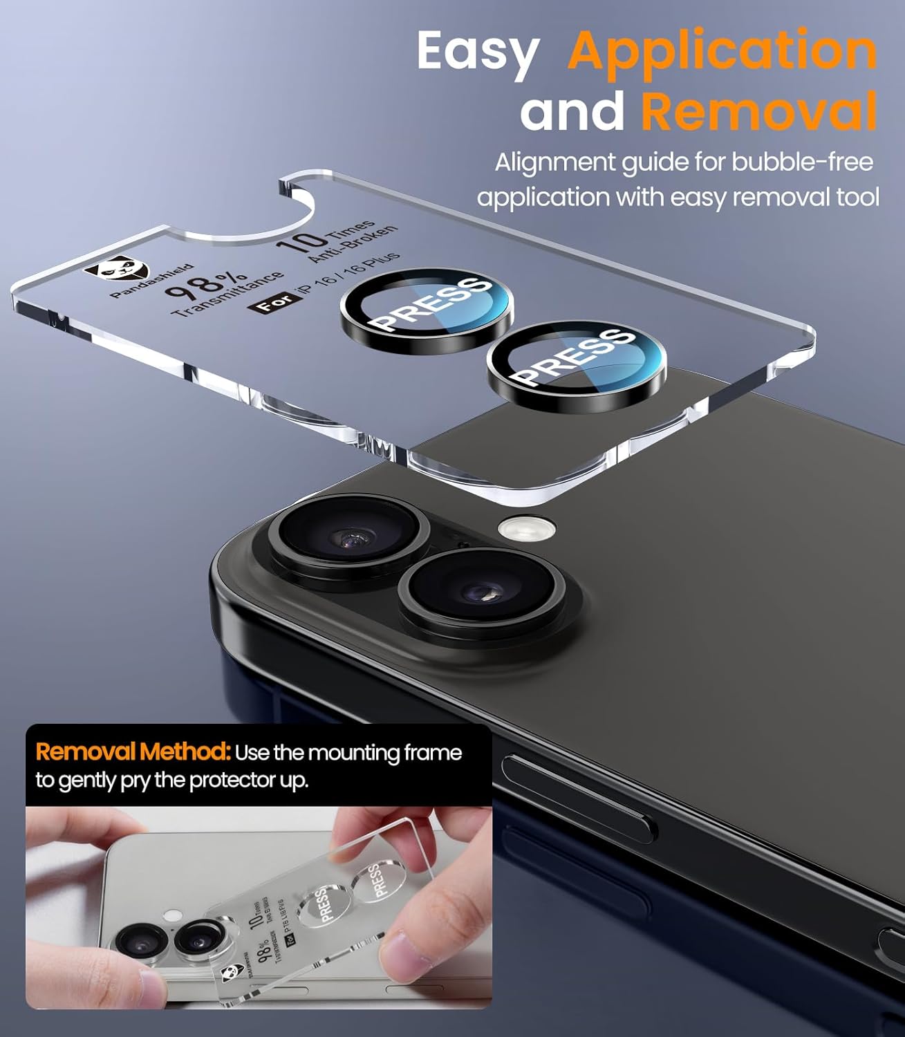 2-Pack 17/16/16 98% 9H PandaShield Camera Lens Protector for iPhone Plus, [Anti-Reflection & High Transparency]