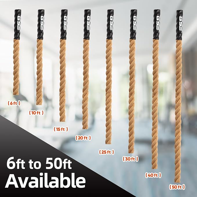 GSE Games & Sports Expert Gym Sisal Climbing Rope, Heavy Workout Rope for Indoor/Outdoor Workouts, Great for Climbing Exercises, Strength Training - 6,10,15,20,25,30,40,50 Feet Lengths Available