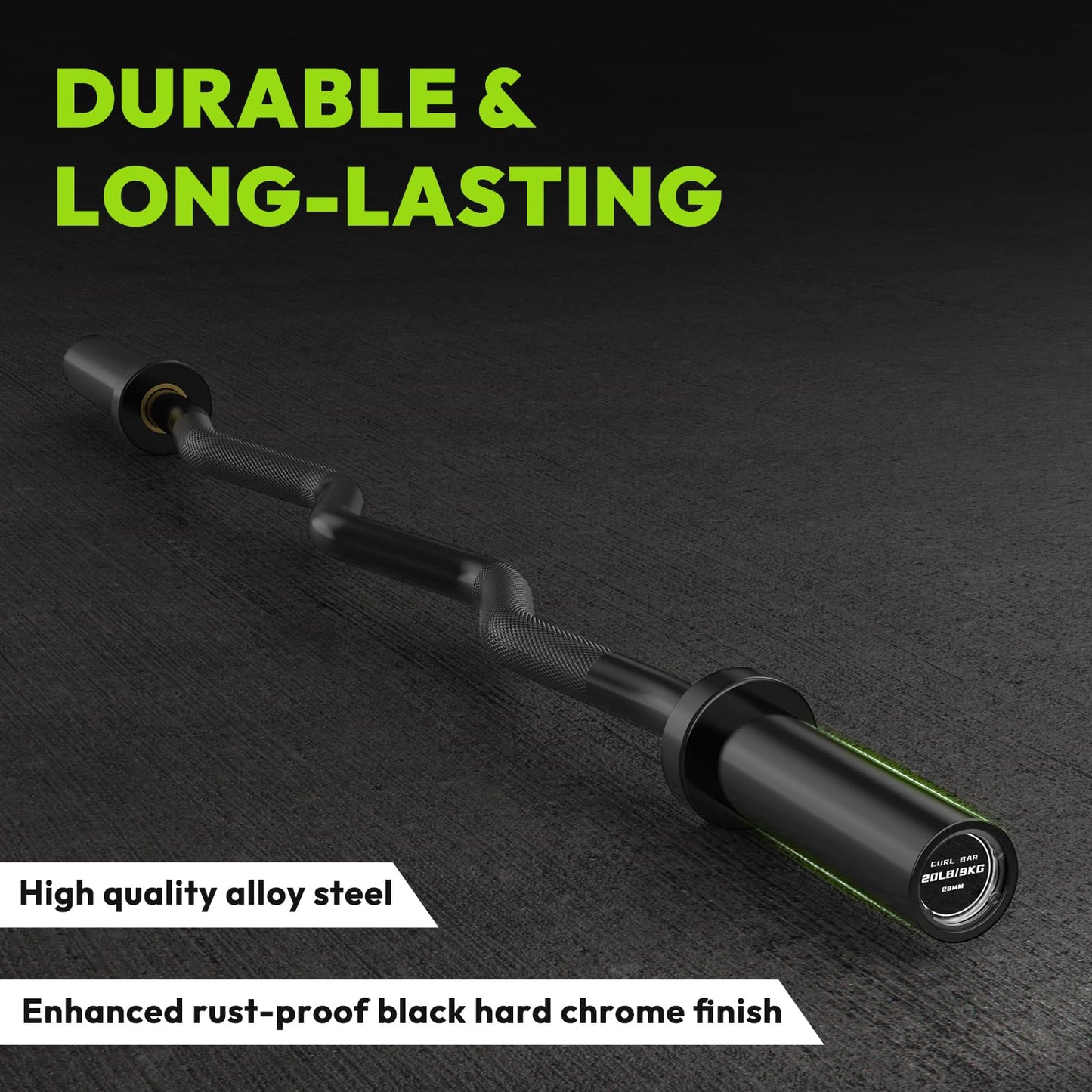 HANDBODE Olympic EZ Curl Barbell Bar, 47" Curl Bar for Weight Lifting, Squats, Hip Thrusts, Biceps, 500 lb Weight Capacity Suitable for 2 inch Weight Plates, Home Gym Weight Bar, Black