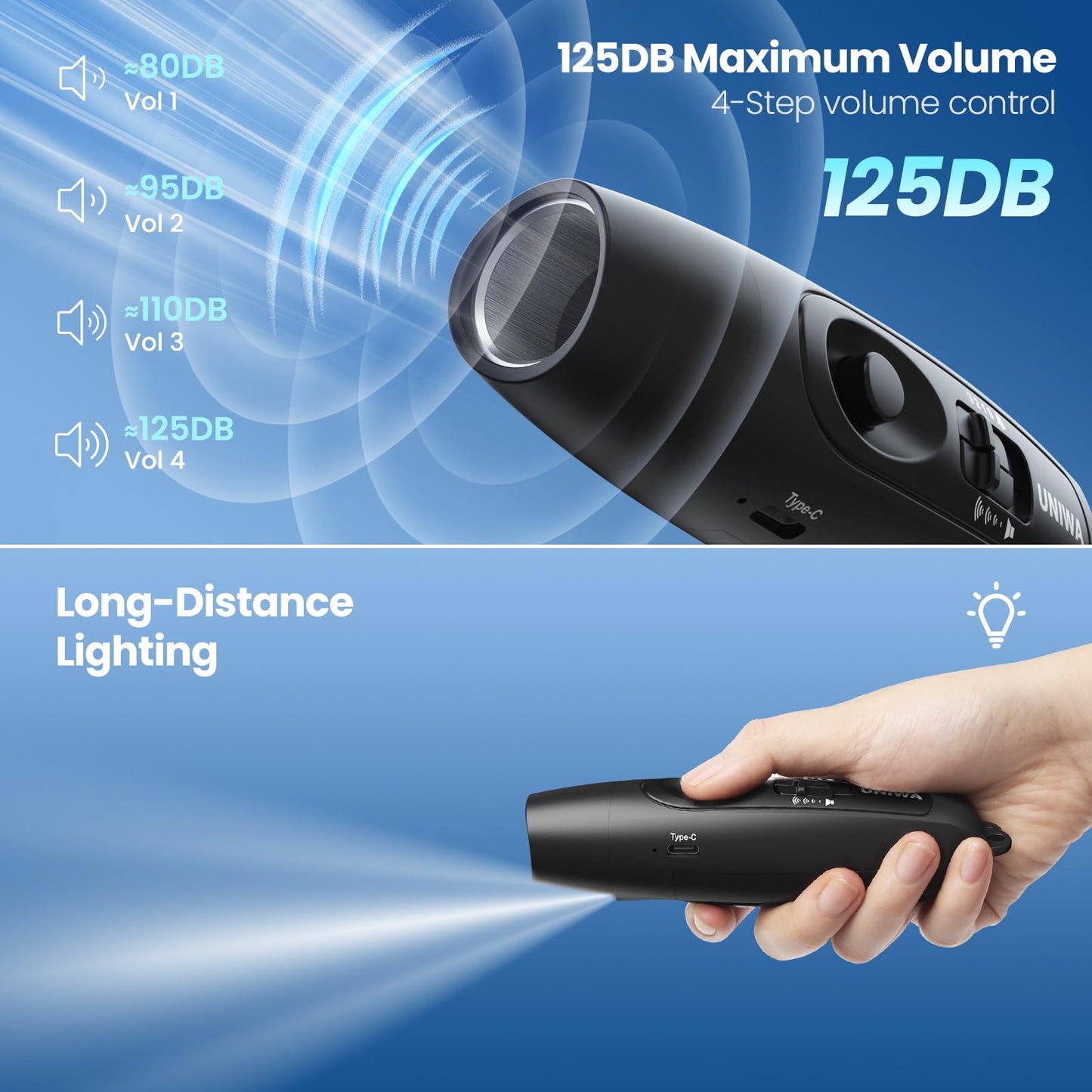 UNIWA Electronic Whistle with USB Charging, 3 Tone & 3 High Volume Hand Emergency Whistle for Referee Coaches Teacher, Outdoor Sport Game Camping Safety Electric Whistle with Lanyard - Black