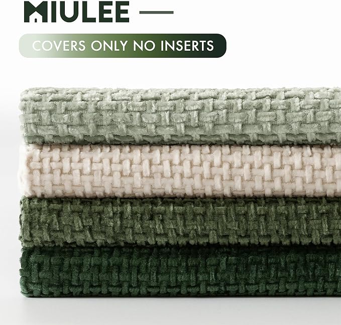 MIULEE Pack of 4 Couch Throw Pillow Covers 20x20 Inch Neutral Green Soft Decorative Chenille Pillow Covers Farmhouse Accent Cushion Covers for Boho Spring Home Decor Sofa Bedroom Living Room