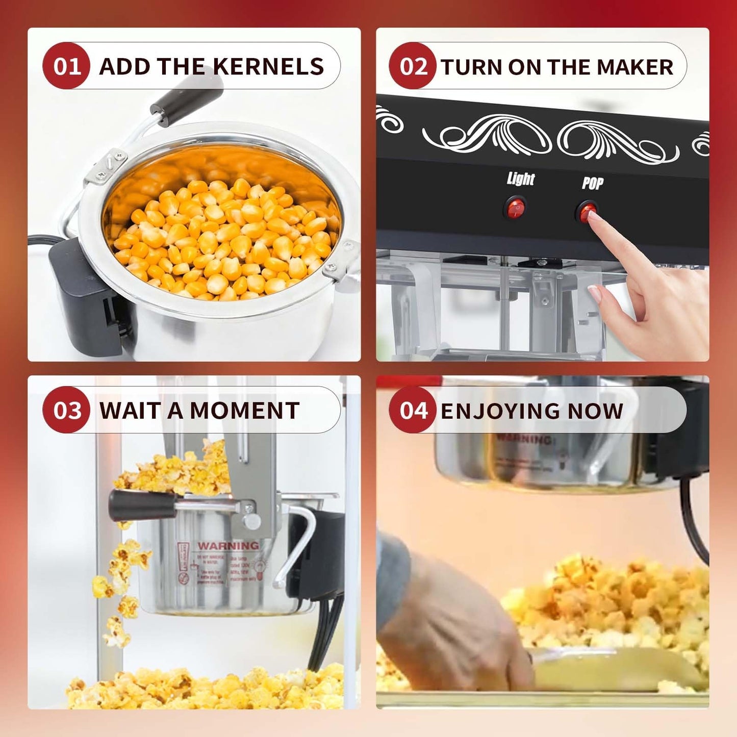 Trygoal Popcorn Machine with Cart, Popcorn Popper with 8 Oz Kettle Makes Up to 32 Cups, Nostalgia Professional Cart with Warming Deck and Old Maids Drawer, Movie Night Supplies for Home, Black